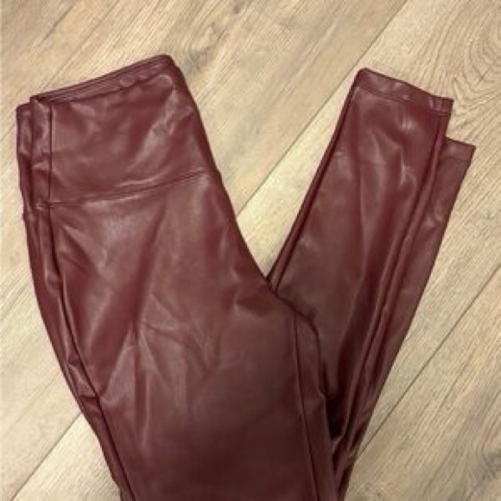 NWT Zenana Burgundy Maroon High Rise Full Length Faux Leather Leggings L - Picture 7 of 10